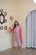 Blush Pink Pure Organza Hand-Embroidered Suit