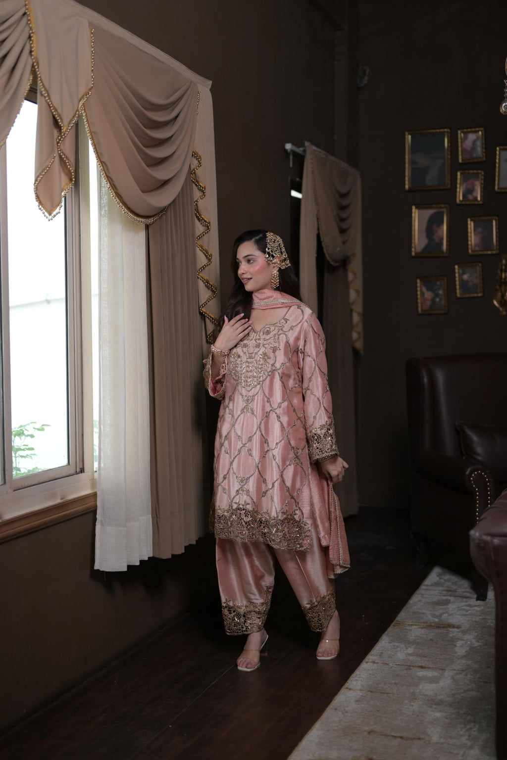 Blush Rose Pakistani Tissue Hand-Embroidered Suit