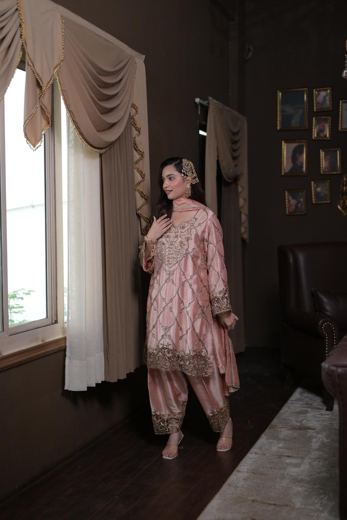 Blush Rose Pakistani Tissue Hand-Embroidered Suit