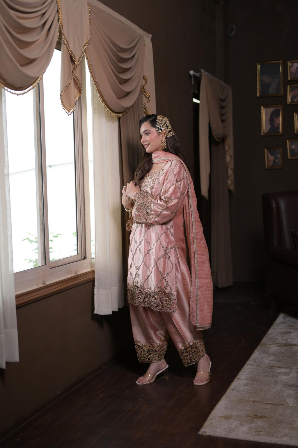 Blush Rose Pakistani Tissue Hand-Embroidered Suit