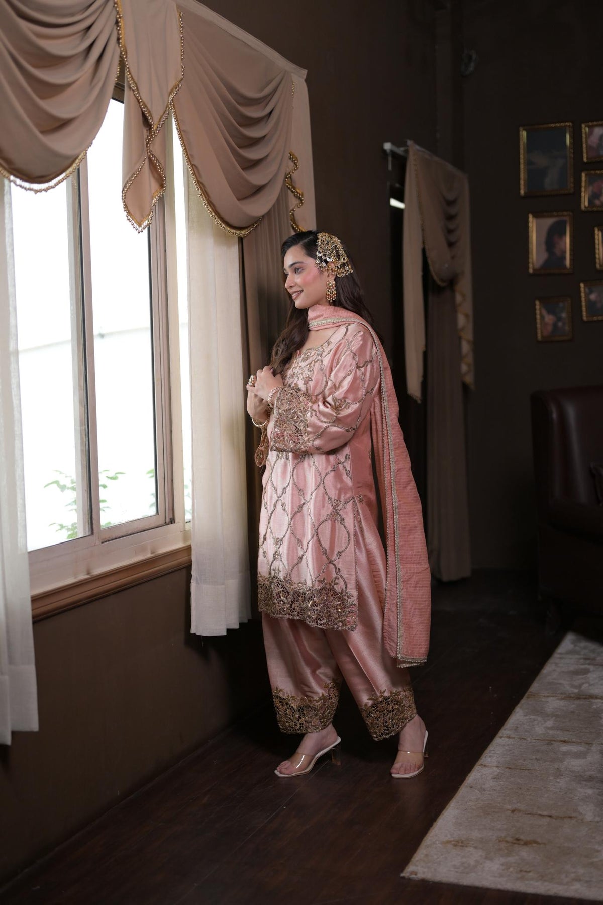 Blush Rose Pakistani Tissue Hand-Embroidered Suit