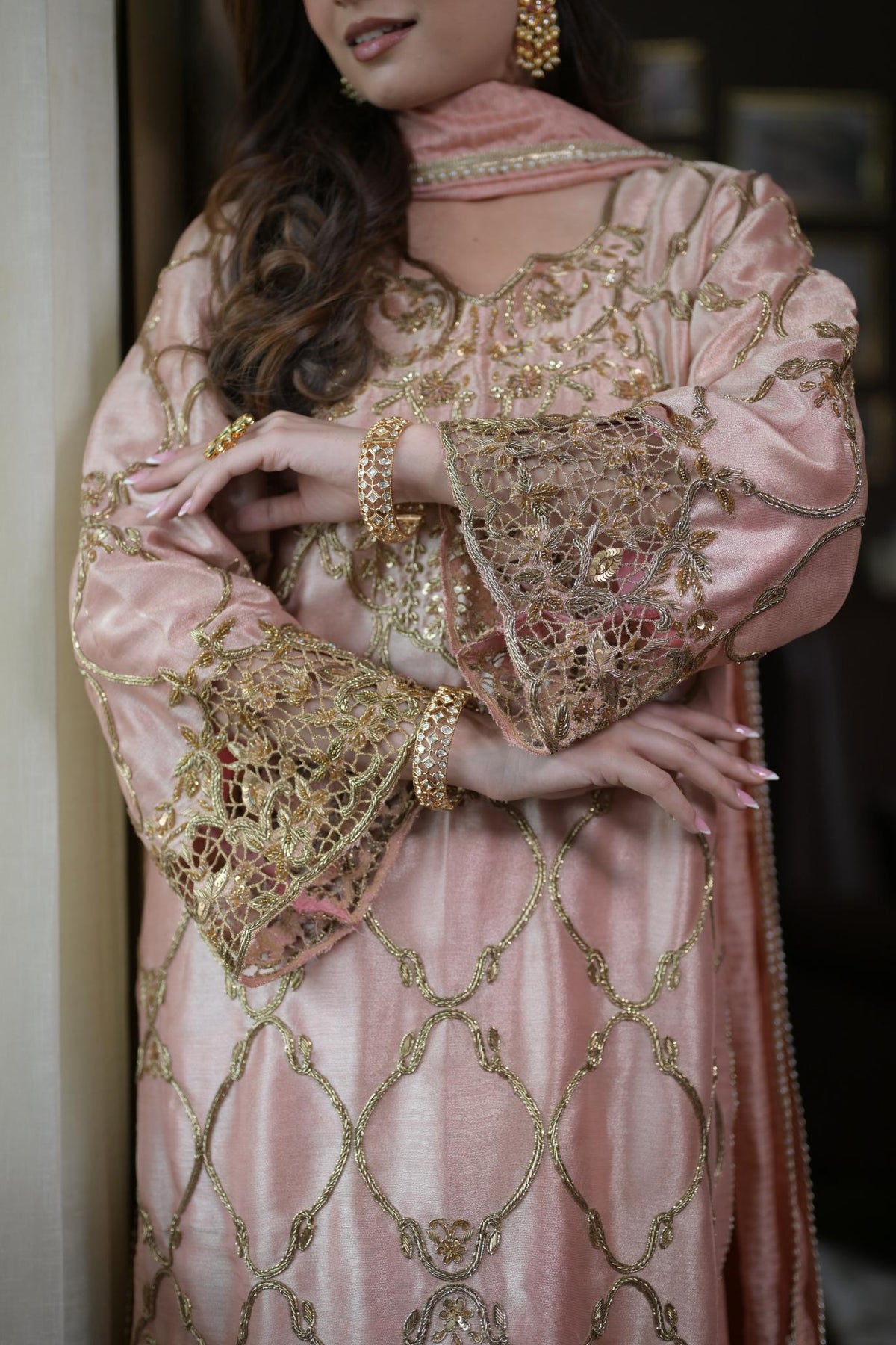 Blush Rose Pakistani Tissue Hand-Embroidered Suit