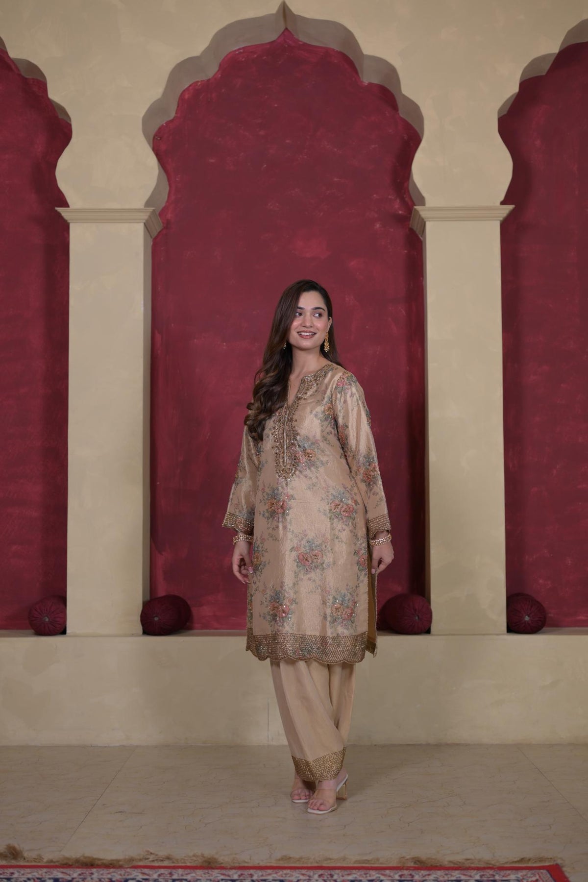 Ethereal Champagne Tissue Handwork Suit Set
